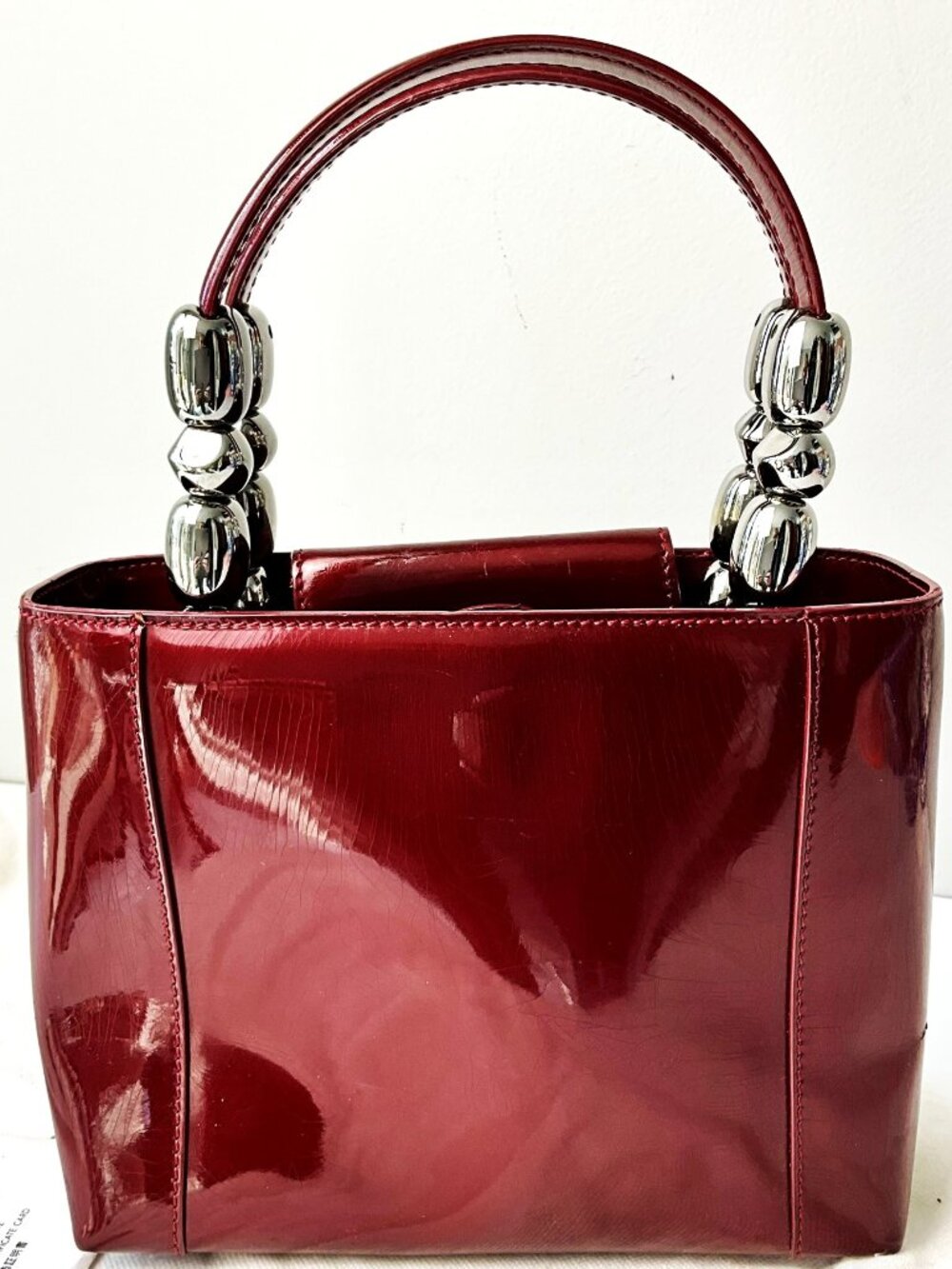 Vintage Christian Dior Bordeaux Patent Leather Mini Handbag Silver Hardware - Picture 9 of 10